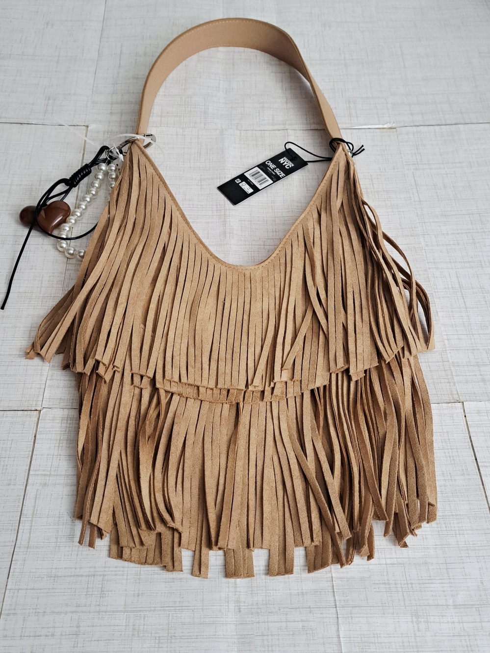 Madden NYC Women's Fringed Suede Shoulder Bag in Tan